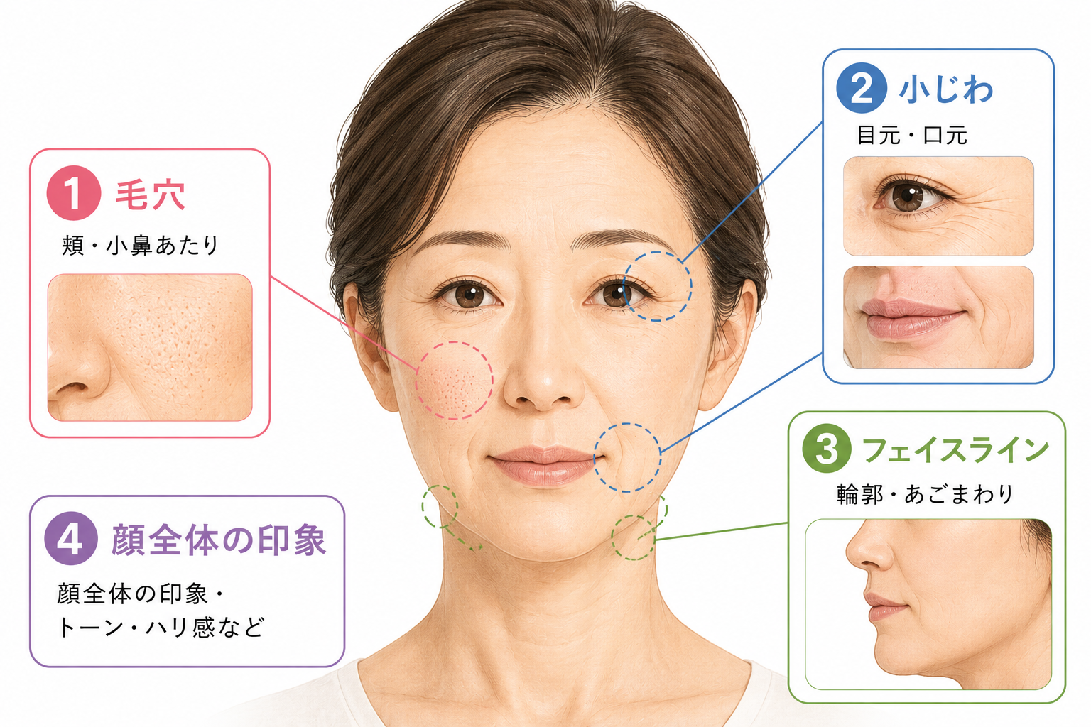 鏡を見て肌の変化を気にする40代の女性